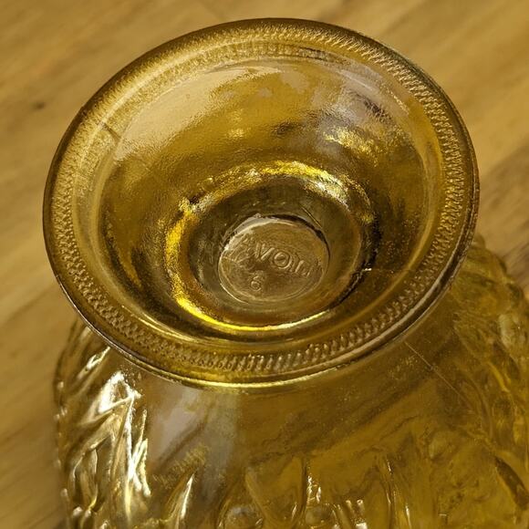 Vtg Avon 60s Glass Candy Trinket Dish Footed Floral Molded Glass Yellow Citron - Picture 16 of 16